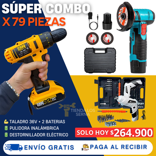 Super Combo Taladro + mini pulidora + destornillador eléctrico